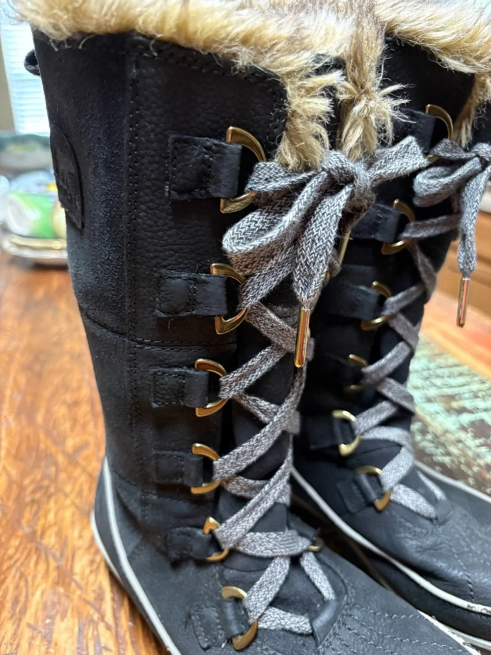SOREL Sorel Tivoli High II Premium Black Suede Leather Fur Lined Tall Boots Sz 8